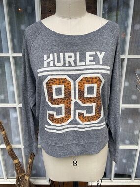 Hurley Gray Scoop-Neck Pullover with Leopard '99' Graphic
